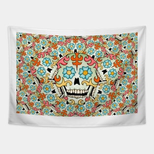 Psychedelic Sugar Skulls Day Of The Dead Artwork Tapestry