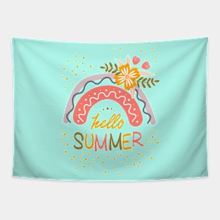 Hello Summer Flowers Logo Tapestry