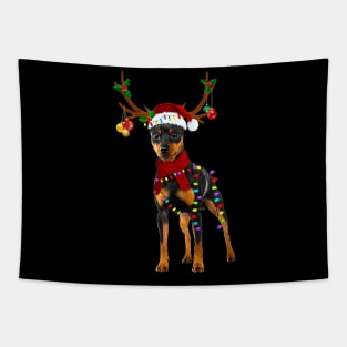 Santa Doberman Pinscher Reindeer Light Christmas Tapestry