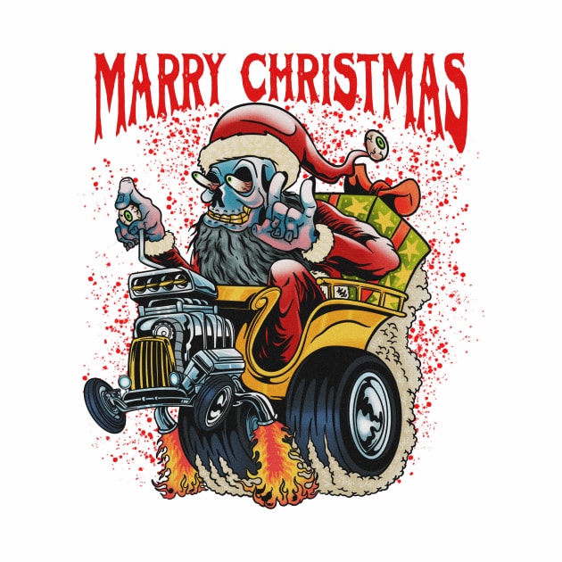 Xmas santa skull hotrod car fink by piggybankstudio