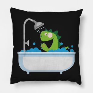 Dinosaur is taking a bath black Pillow