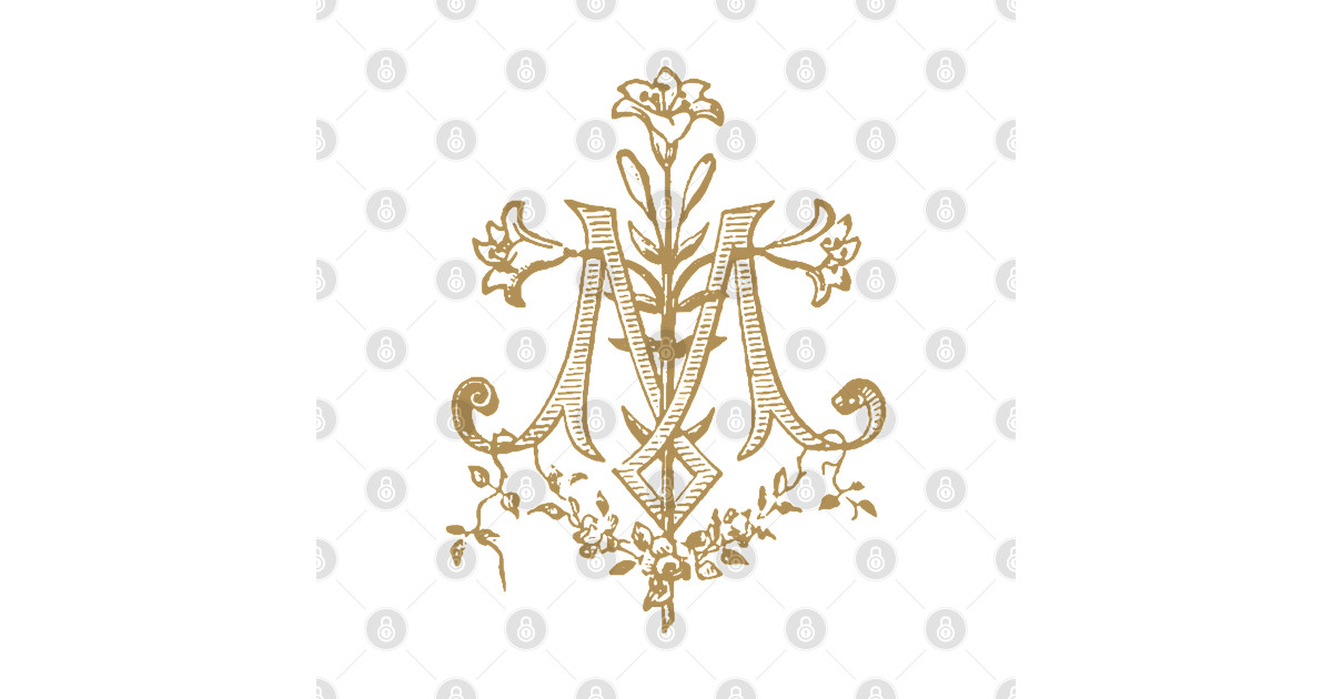 Vintage Virgin Mary Monogram Auspice Maria - Virgin Mary - T-Shirt ...