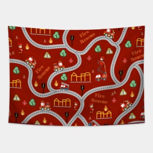 Fireman cute seamless kids pattern dark red Tapestry