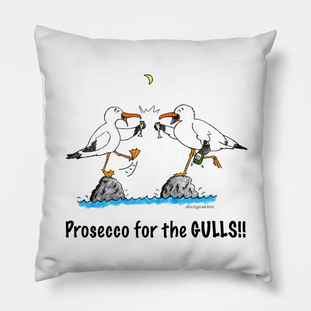 Prosecco for the gulls Pillow by dizzycat-biz