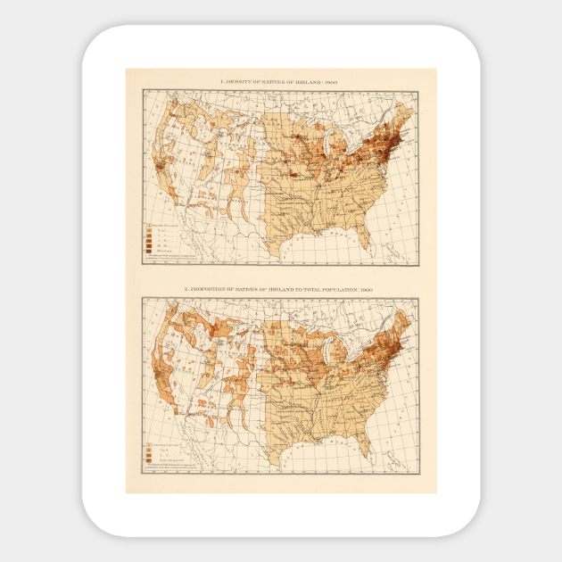 Old Us Irish Population Map 1900 Vintage United States Ireland Immigrants Atlas Us Irish Populations Autocollant Teepublic Fr