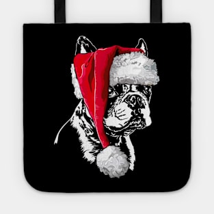 Funny Cute Boston Terrier Santa Christmas dog Tote