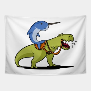 Narwhal Riding T-Rex Dinosaur Tapestry