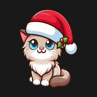 Birman Cat Wearing Santa Hat Merry Christmas T-Shirt