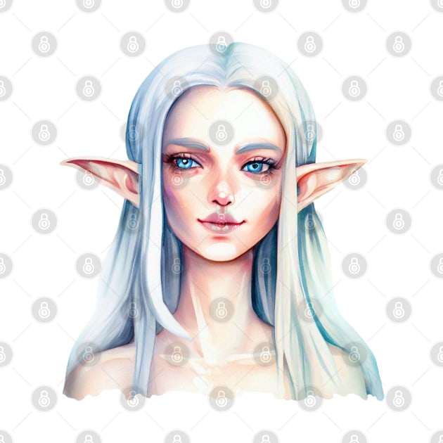 Beautiful fairy cute girl elf with white hair watercolor by irinakeltart