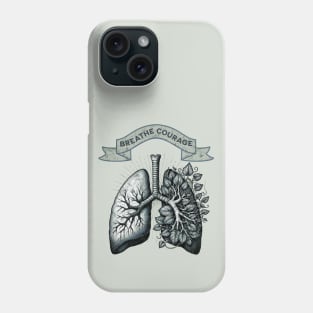 Breathe Courage, blue and green lungs with climbing plant and branches, cancer awareness, bloom floral, anatomy, watercolor Phone Case