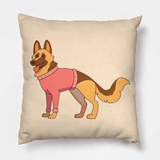 German shepherd wearing a red sweater Pillow