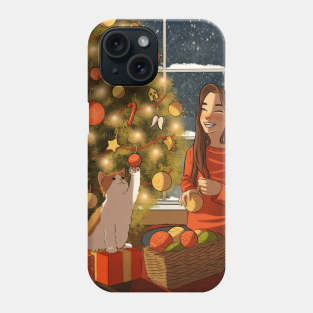 Christmas with cat Phone Case