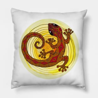 Gold Gecko Lizard in a Sun Spiral Pillow