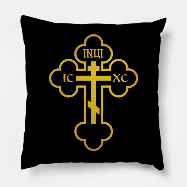 Russian Greek Byzantine Golden Orthodox Cross Crucifix Pillow by Beltschazar