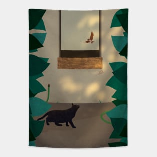 Cat in the Courtyard Tapestry