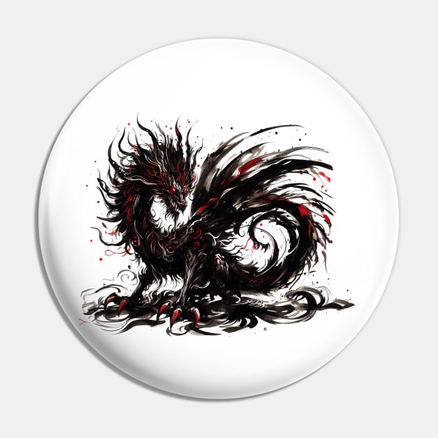 Japanese dragon painted in ink Pin by T-Shirt Paradise