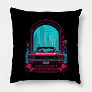 Retrowave Car Neon Colors Pillow