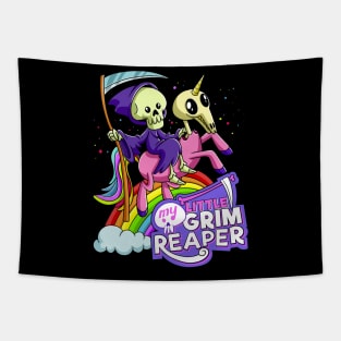 Cute Death My Little Grim Reaper and Unicorn skull Tapestry