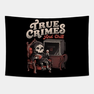True Crimes and Chill - Funny Goth True Crime Chill Halloween Gift Tapestry
