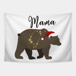 Mama Bear Christmas Pajamas TShirt Matching Santa Hat Lights Tapestry