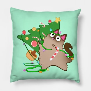 Christmas Zoomies Himalayan Cat Knocks Over Tree funny kitty kawaii Pillow