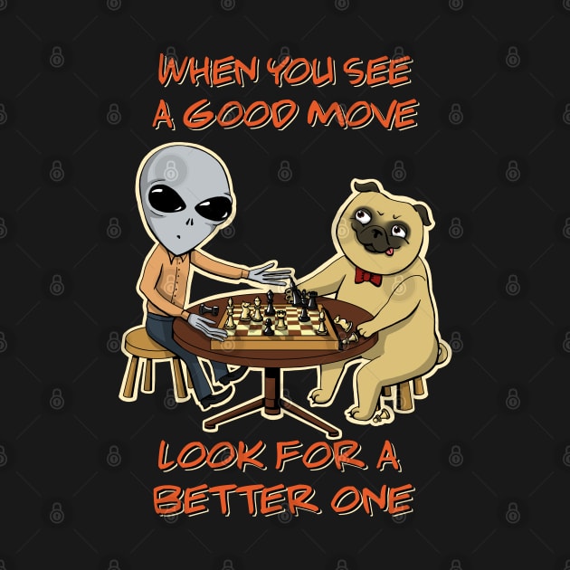 Grey Alien Vs Pug in Solar System Chess Championship by MagicEyeOnly
