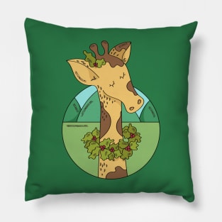 Cute Christmas Giraffe Illustration // Festive Animal Cartoon Pillow