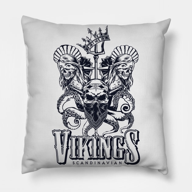 Viking corpse bone zombie illustration Pillow by Genie Store