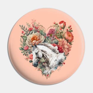 Horse in The Floral Heart Pin