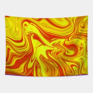 Yellow and Red Digital Fluid Art Tapestry