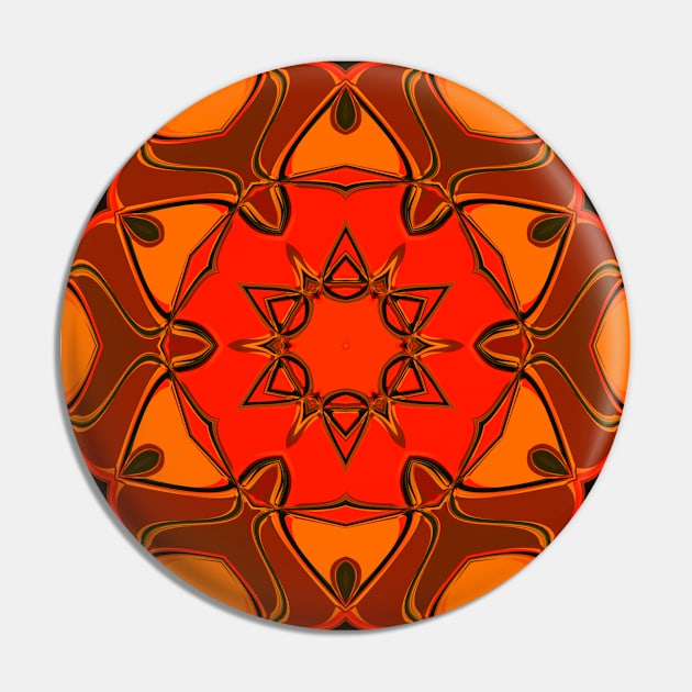 Cartoon Mandala Flower Orange Pin by WormholeOrbital