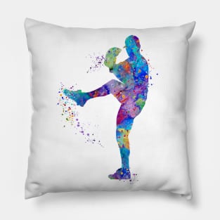 Baseball Boy Pitcher Watercolor Pillow