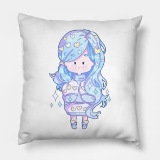 Adorable Chibi With Blue Hair, No Background Pillow