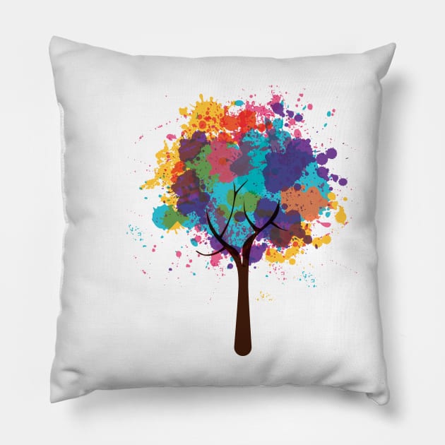 abstract colorful tree life Pillow by Midoart