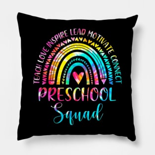 Preschool Teacher Squad Tie Dye Rainbow Back To School Pillow