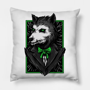 Big Bad Wolf Suit Black Green Pillow