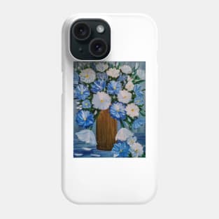 Some beautiful blue and white carnation flowers in a gold vintage vase painting Phone Case