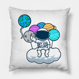 Cute Astronaut Sitting On Cloud With Planet Balloon Pillow