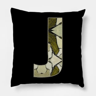 Letter J Monogram Initial Olive Green Pearl White Aesthetic Abstract Pattern Painting On Canvas Pillow