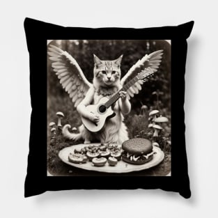 guitar angel cat enjoying burgers Pillow