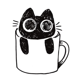 Bucky in a Mug / Cat in a teacup illustration / Black Cat T-Shirt