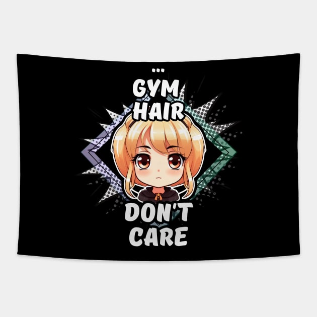 Kawaii Gym Hair Don't Care Anime Tapestry by MaystarUniverse