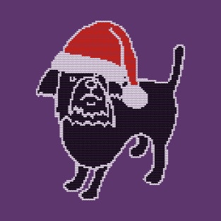 Knitted Dog in Christmas Santa Hat T-Shirt