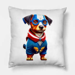 Proud Pup: American Dachshund with Flag Colors and Blue Glasses Tee Pillow