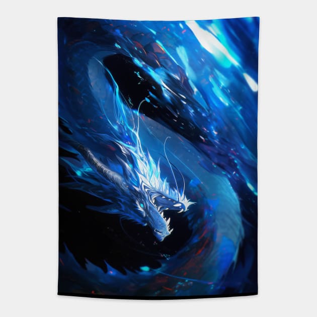 Abyssal Echoes - Blue Sapphire Dragon Art Tapestry by Lematworks