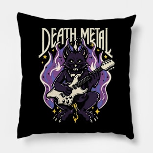 Death Metal Satanic Baphomet Cat playing guitar Pillow