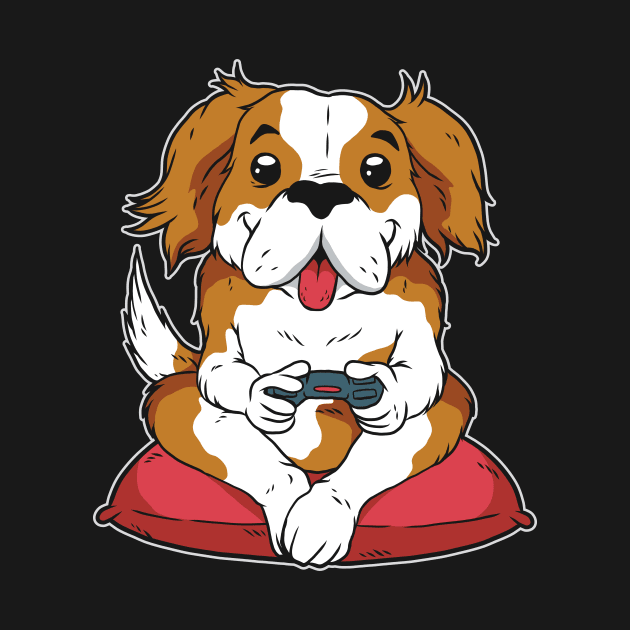 Cute Cavalier King Charles Spaniel Gaming by Visual Vibes