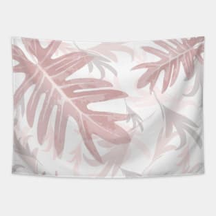 Trio palm leaves pink palepink on white tropical fall TeePublic Tapestry