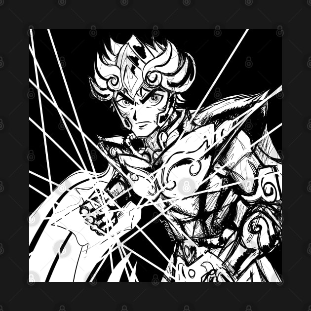 leo the gold saint in lightning plasma ecopop in saint seiya sketch art by jorge_lebeau