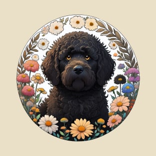 Black Doodle Surrounded By Flowers T-Shirt